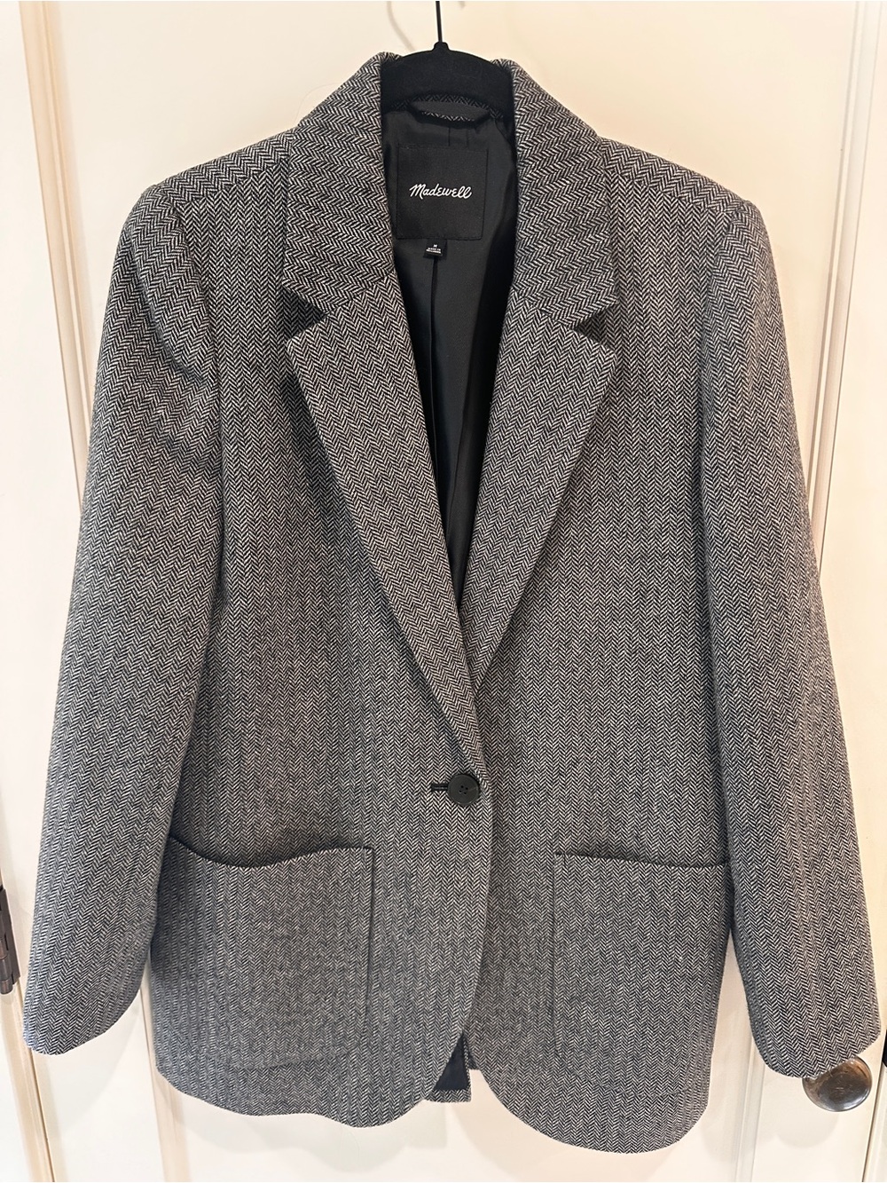 Madewell Gray Herringbone Single-Button Blazer
